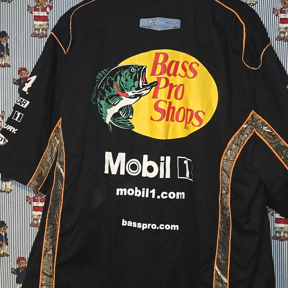 Nascar Bass Pro Shops JH Design Black Racing Camo Button Shirt Mens 2xl